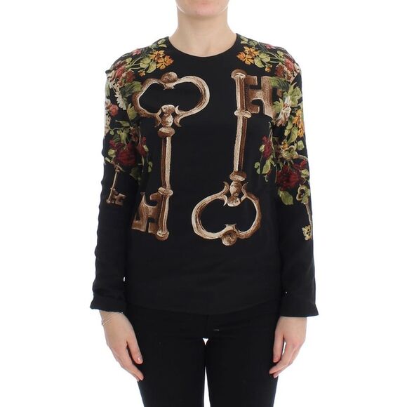 Dolce & Gabbana Floral Key Print Long Sleeve Sweater Women Black Tops & T-Shirts - Picture 1 of 6